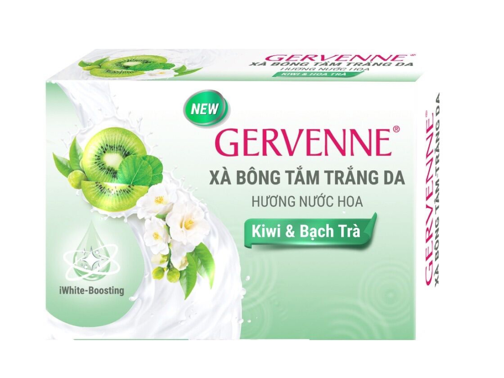 Xà bông cục Gervenne trắng da kiwi & bạch trà hương nước hoa 90g